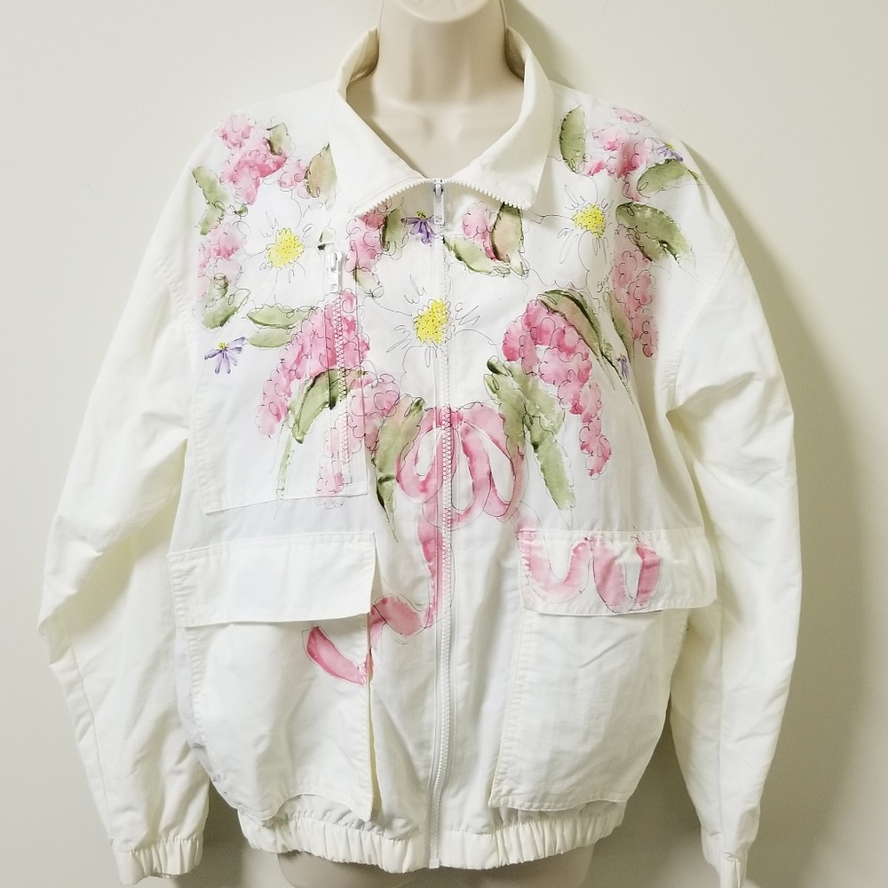 Vtg Windbraker Floral Bow Paint Jacket Starbus